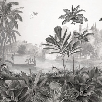 Tapet personalizat cu peisaj cu leoparzi, alb-negru