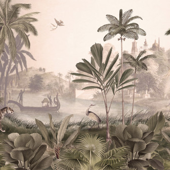 Fototapet cu peisaj savană, leoparzi și tonuri sepia