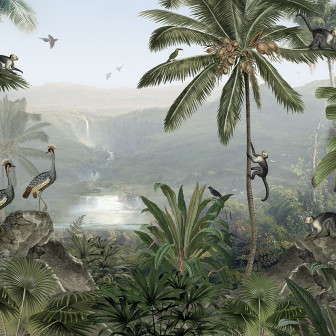 Tapet personalizat cu o junglă luxuriantă și maimuțe