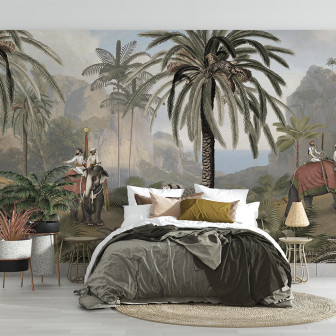 Fototapet cu elefanți într-un peisaj exotic, perfect pentru decorul casei tale